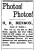 O.B. Benson's ad, Revelstoke <i>Kootenay Star</i>, 1 Aug 1891, p. 4.